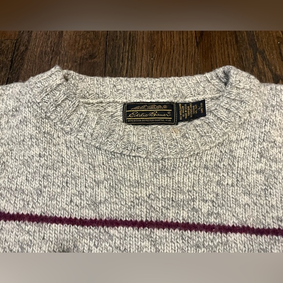 Eddie Bauer Gray Wool Sweater with Multicolor Stripes - Picture 2 of 3